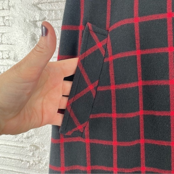 J. Jill Black & Red Plaid Faux Wrap Front Ponte Knit Skirt Size Small - Picture 4 of 11